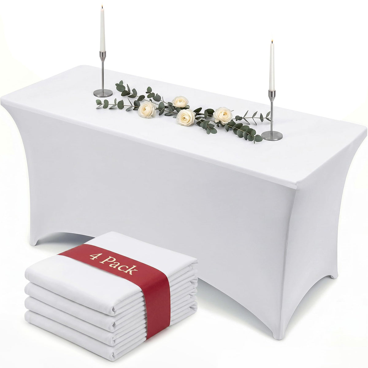 Utopia Kitchen Spandex Tablecloth 2 Pack [6FT, Black] Tight, Fitted, Washable and Wrinkle Resistant Stretch Rectangular Patio Table Cover for Event, Wedding, Banquet & Parties [72Lx30Wx30H Inch]