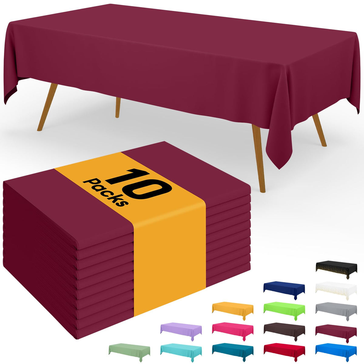 Smiry Disposable Table Cloth - 6 Pack, 54 x 108 Inch Waterproof Rectangle Tablecloths for Parties, Decorative Plastic Table Cover, Leakproof & Sturdy, White