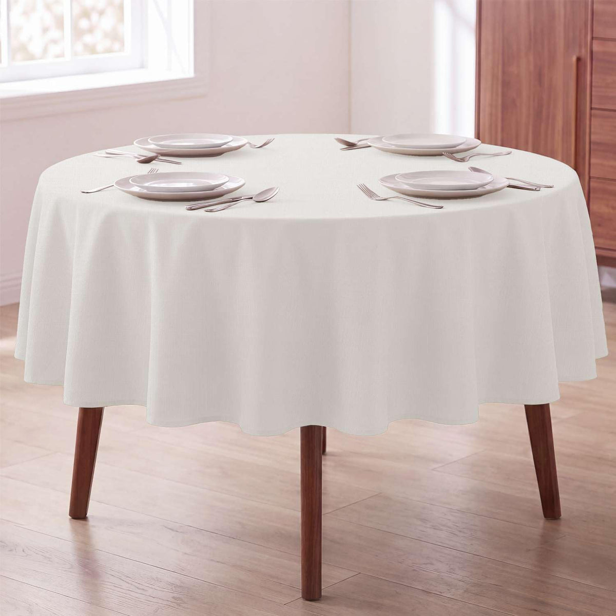 H.VERSAILTEX Linen Textured Table Cloths 60 x 120 Inch Premium Solid Tablecloth Spill-Proof Waterproof Table Cover for Dining Buffet Feature Extra Soft and Thick Fabric Wrinkle Free, Taupe
