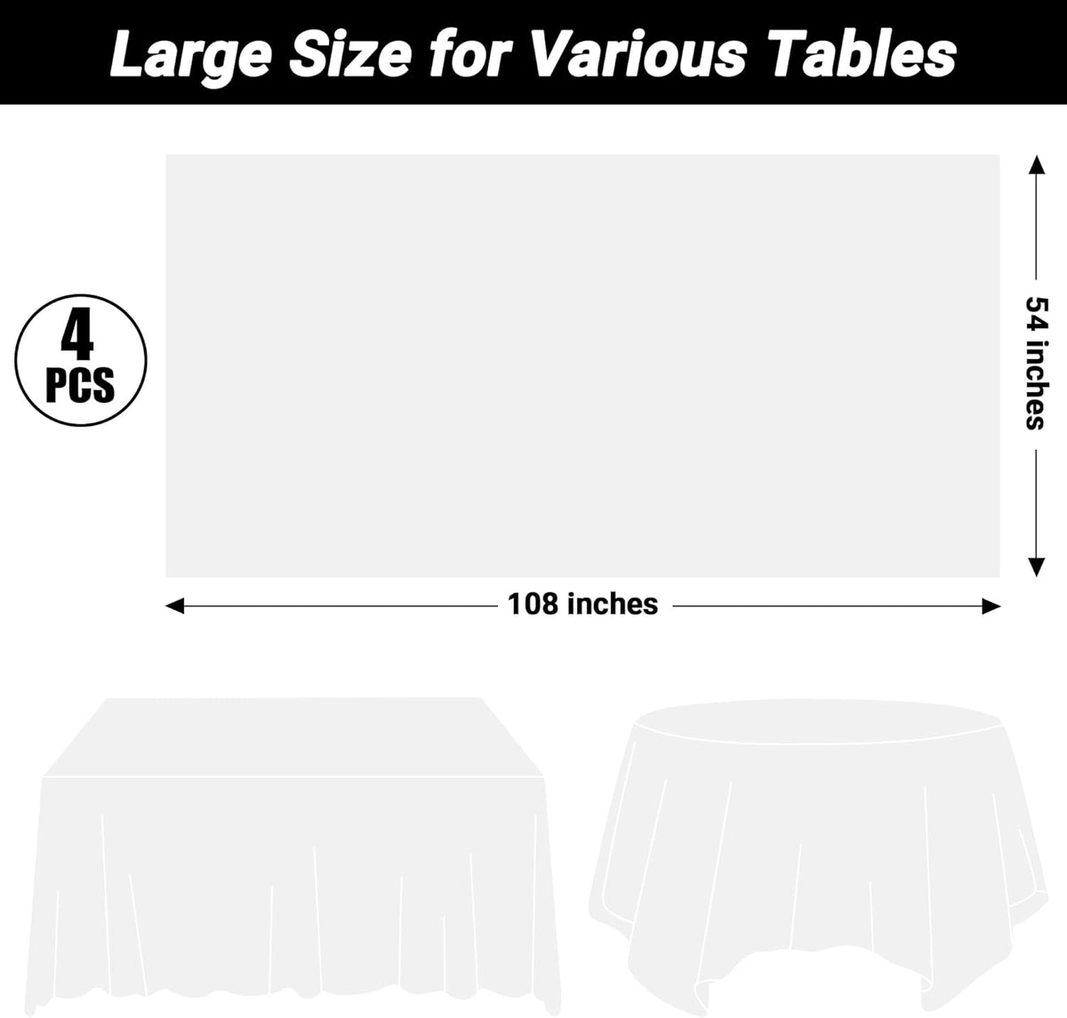 QZYL 4 Packs White Plastic Tablecloth, Large Sturdy Disposable Table Cloth