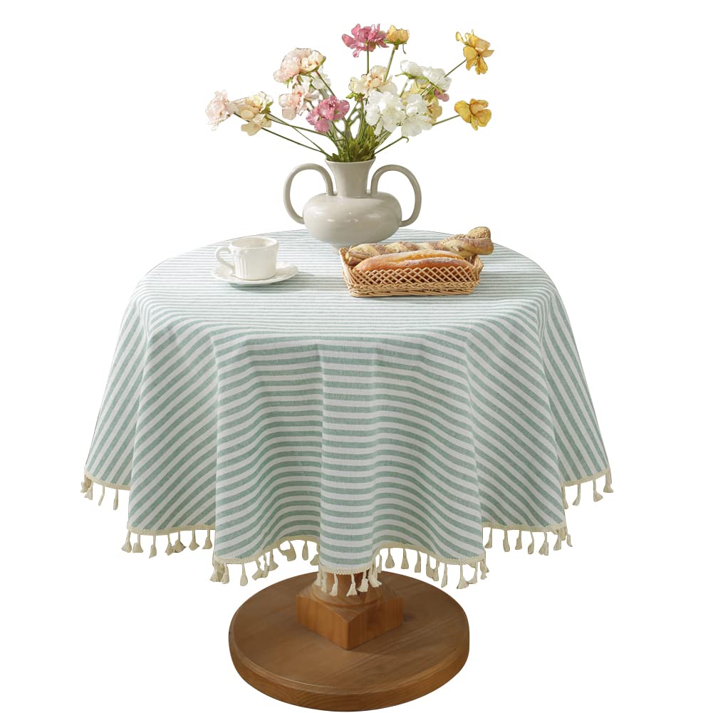 meioro Table Cloth Blue White Striped Tablecloth with Tassels Cotton Linen Dust-Proof Table Cover for Dining Buffet Kitchen Picnic Tables, Parties Holiday Indoor Outdoor Tablecloths (39x55 Inch)