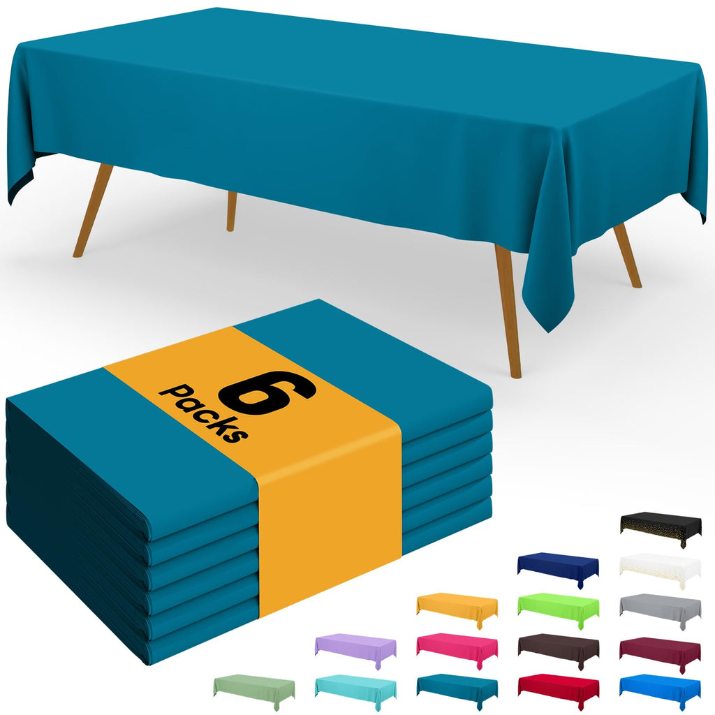 Smiry Disposable Table Cloth - 6 Pack, 54 x 108 Inch Waterproof Rectangle Tablecloths for Parties, Decorative Plastic Table Cover, Leakproof & Sturdy, White
