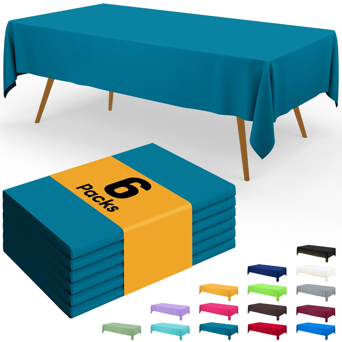 Smiry Disposable Table Cloth - 6 Pack, 54 x 108 Inch Waterproof Rectangle Tablecloths for Parties, Decorative Plastic Table Cover, Leakproof & Sturdy, White