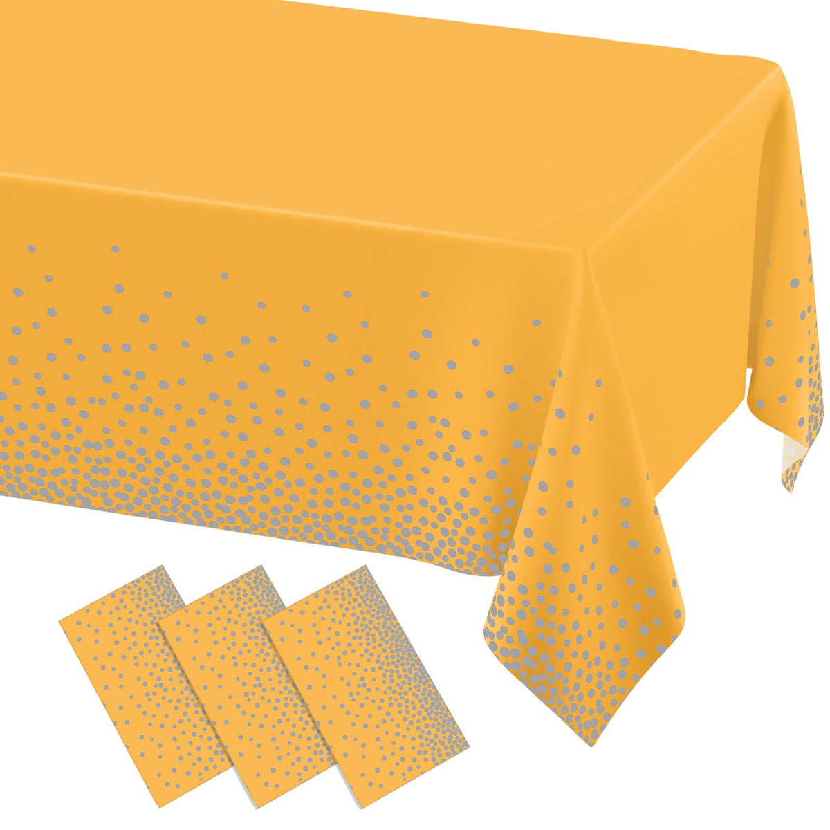 misaya 3 Packs Dot Disposable Table Cloth, 54 x 108 Inch Waterproof Plastic Tablecloth, Rectangle Gold Dots in White Table Covers for Picnic, Birthday, Party and Back to School