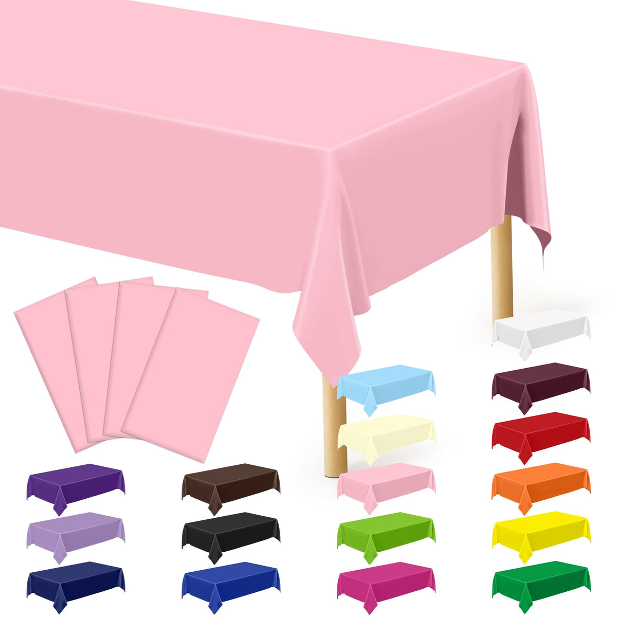 QZYL 4 Packs White Plastic Tablecloth, Large Sturdy Disposable Table Cloth