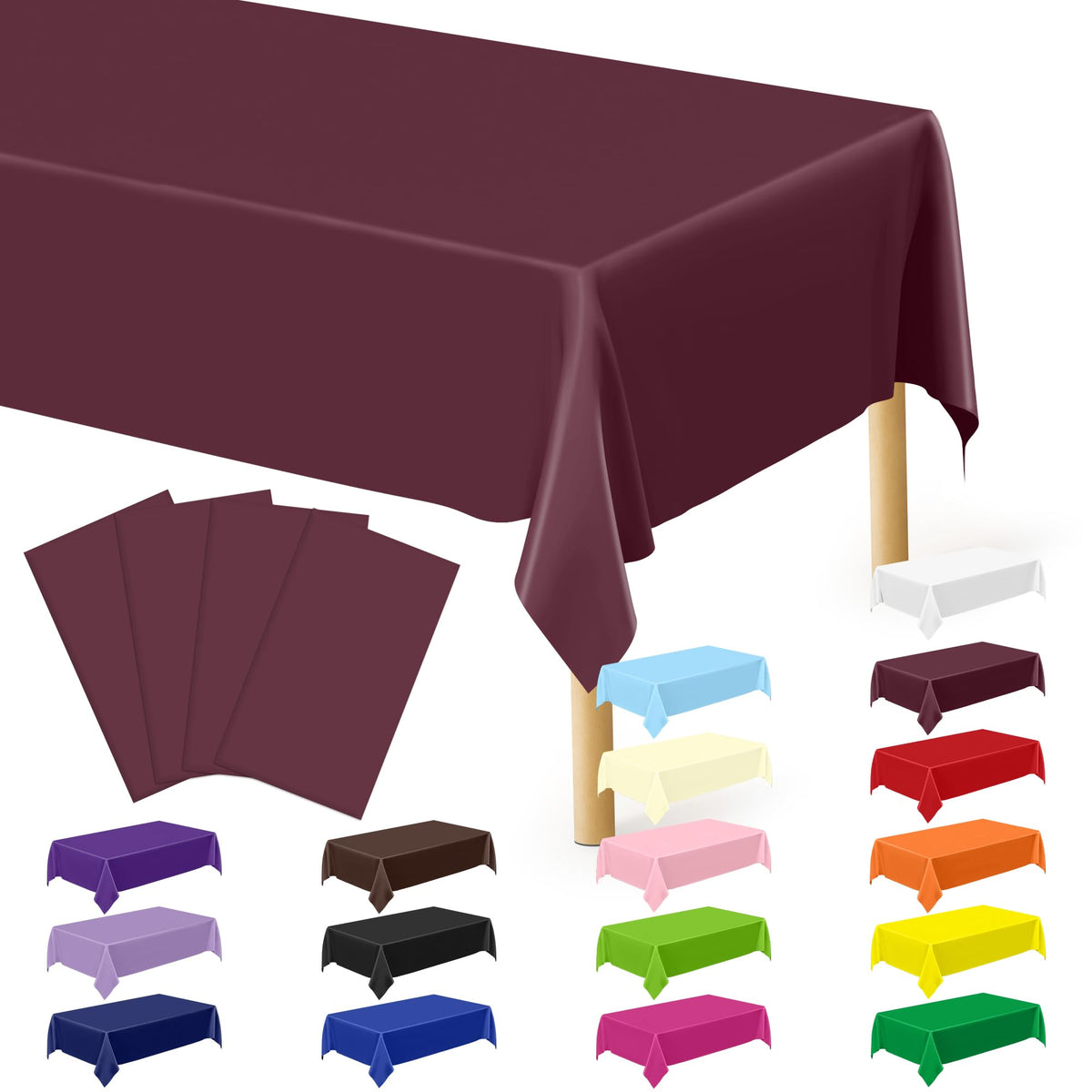 QZYL 4 Packs White Plastic Tablecloth, Large Sturdy Disposable Table Cloth
