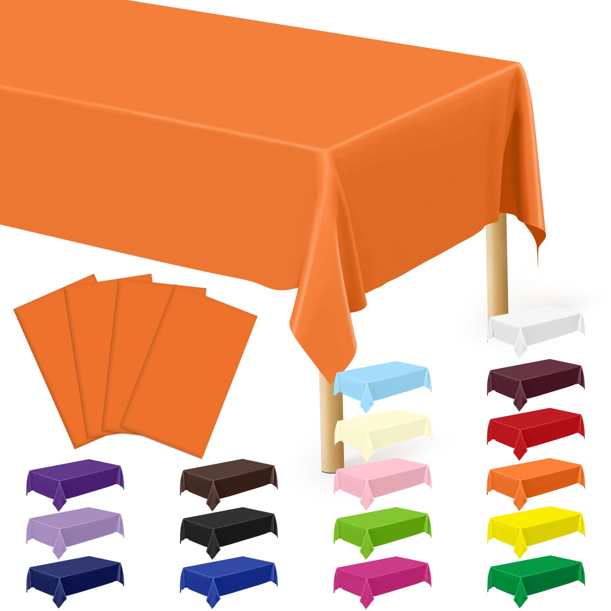 QZYL 4 Packs White Plastic Tablecloth, Large Sturdy Disposable Table Cloth