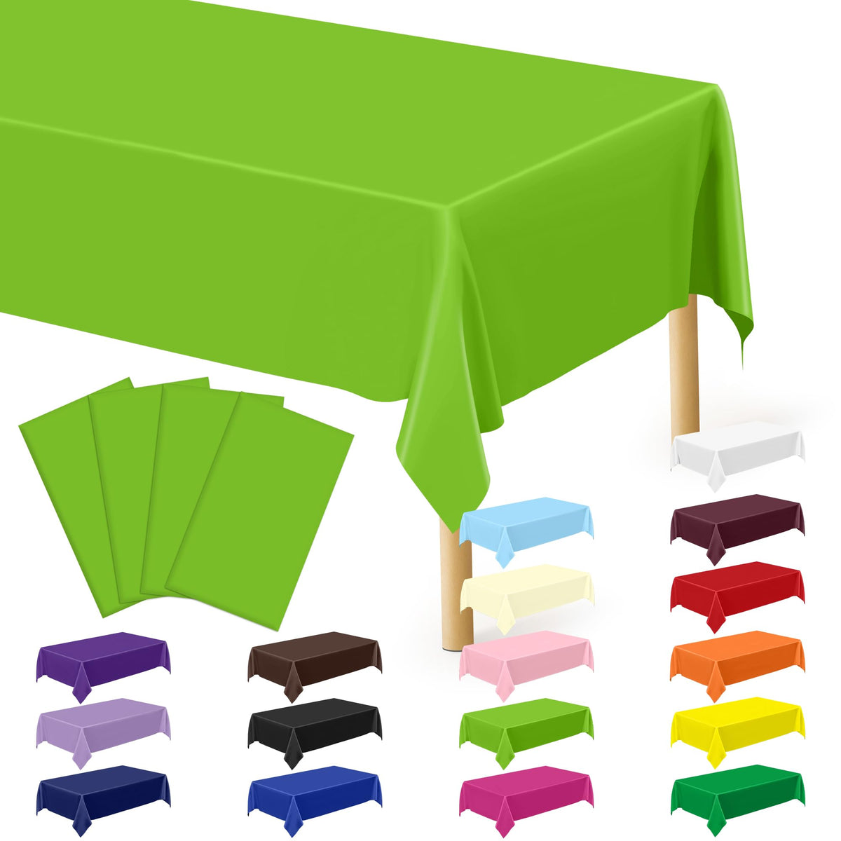 QZYL 4 Packs White Plastic Tablecloth, Large Sturdy Disposable Table Cloth