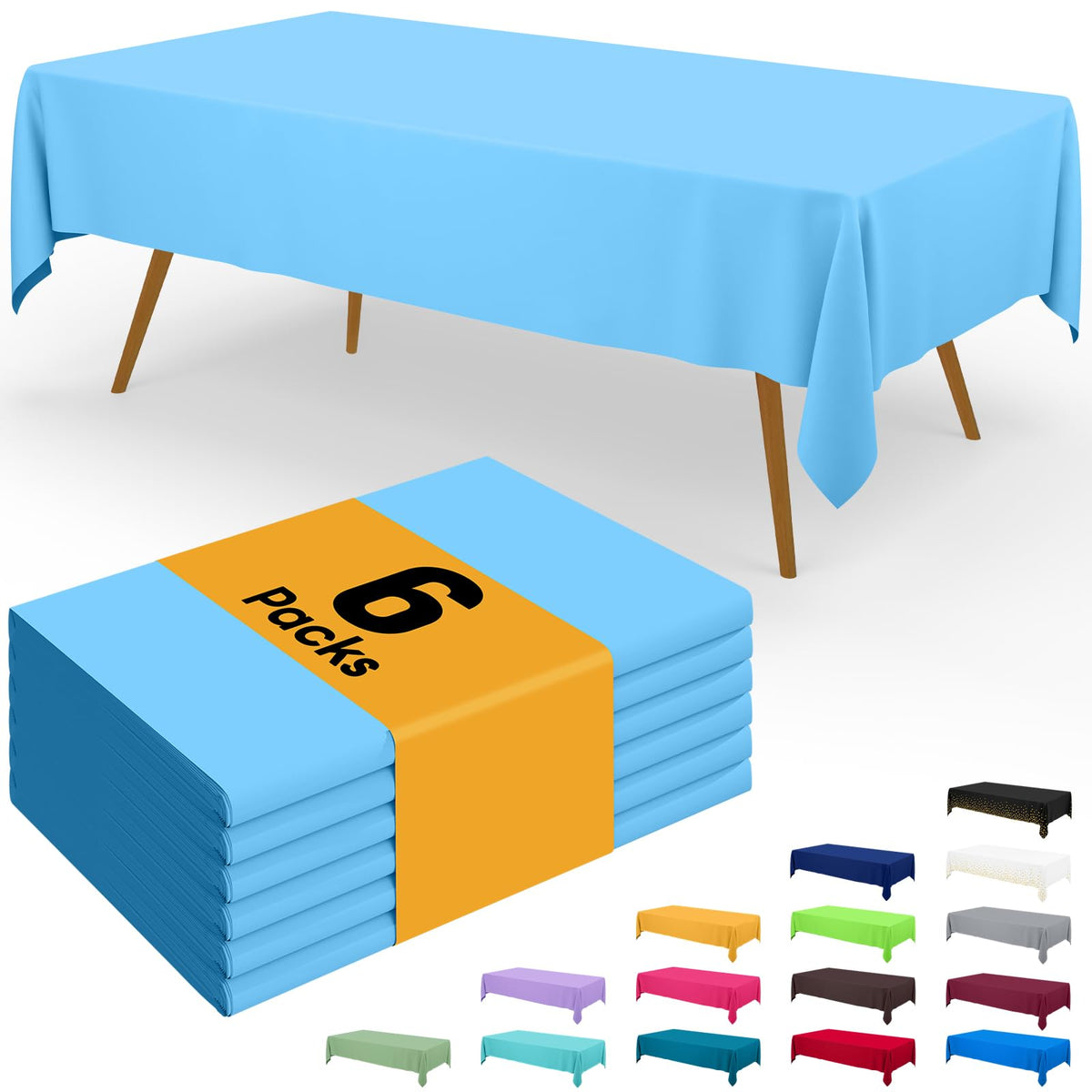 Smiry Disposable Table Cloth - 6 Pack, 54 x 108 Inch Waterproof Rectangle Tablecloths for Parties, Decorative Plastic Table Cover, Leakproof & Sturdy, White