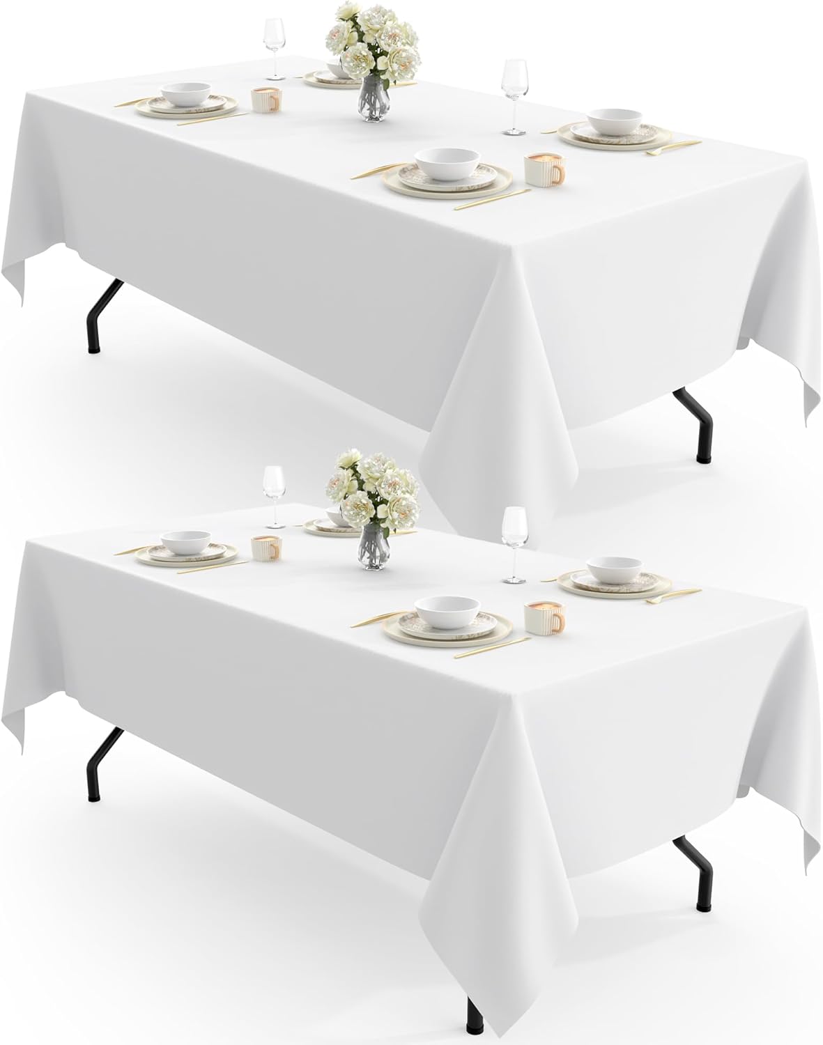 Pureegg Polyester Tablecloth 60" x 102" Reusable Washable 2 Pack White