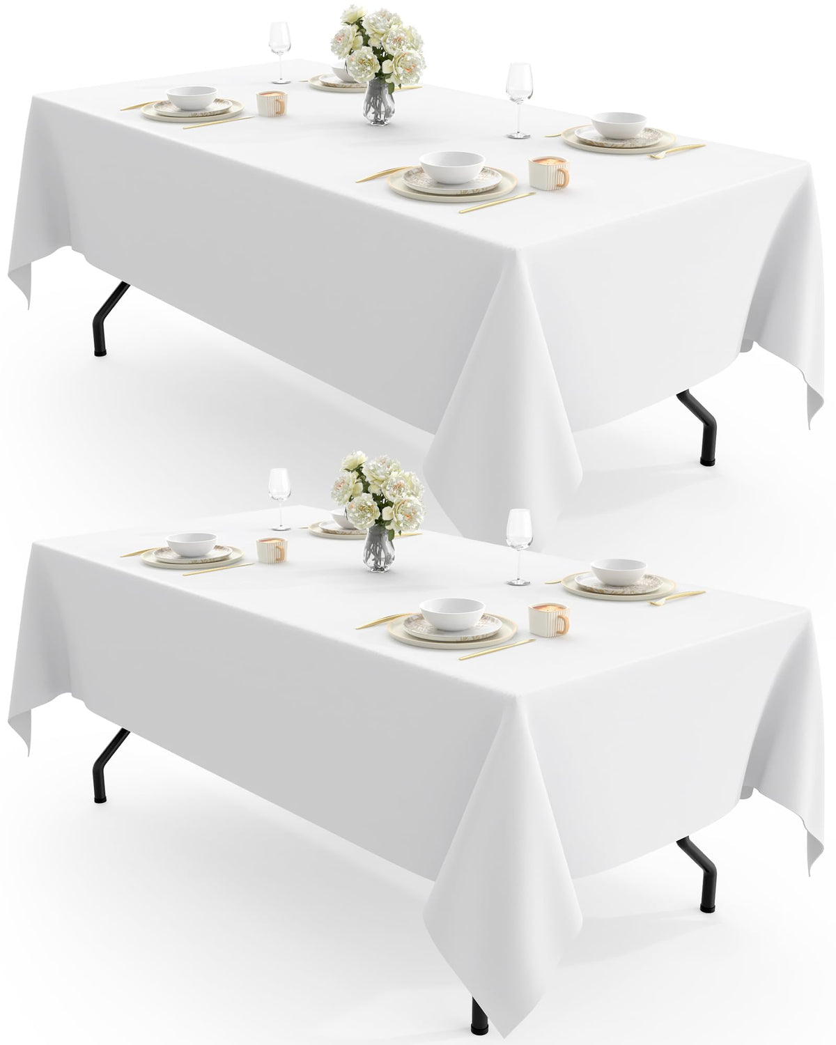 Pureegg Polyester Tablecloth 60" x 102" Reusable Washable 2 Pack White