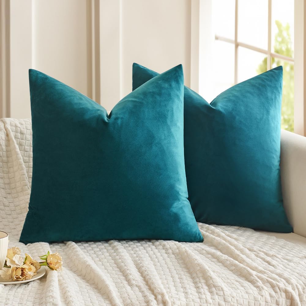 MIULEE Velvet Throw Pillow Covers 18x18 Inch Pack of 2 Dark Blue