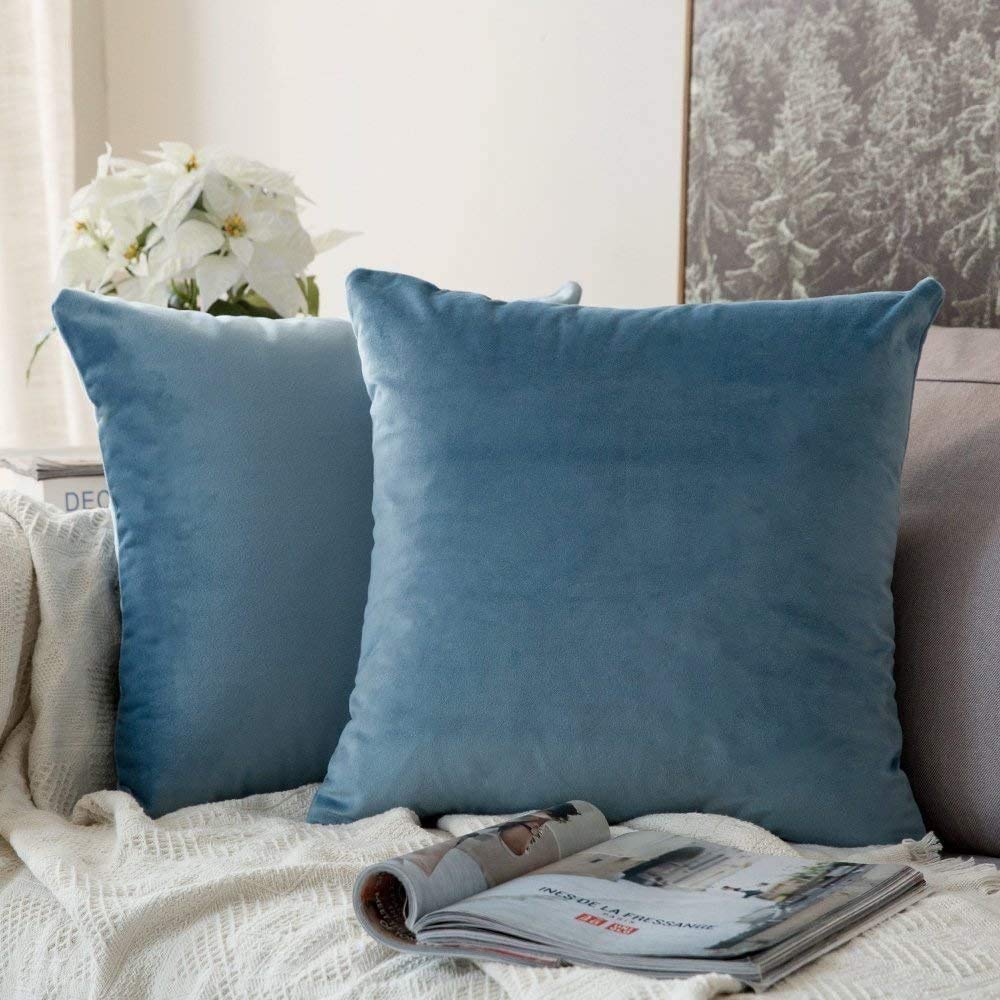 MIULEE Velvet Throw Pillow Covers 18x18 Inch Pack of 2 Dark Blue
