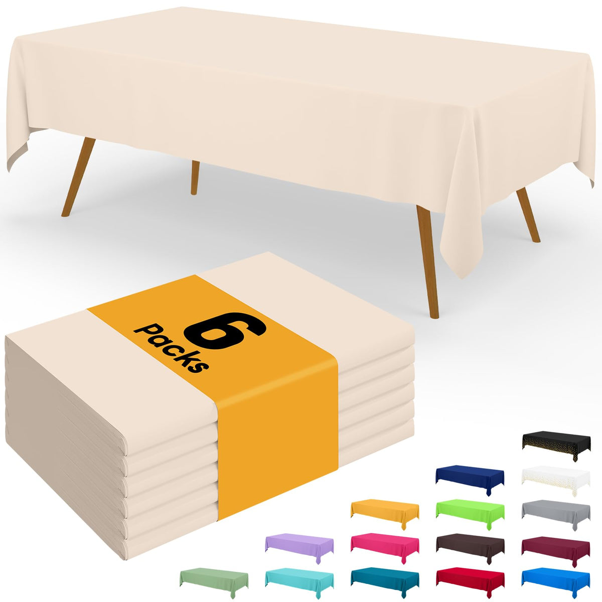 Smiry Disposable Table Cloth - 6 Pack, 54 x 108 Inch Waterproof Rectangle Tablecloths for Parties, Decorative Plastic Table Cover, Leakproof & Sturdy, White