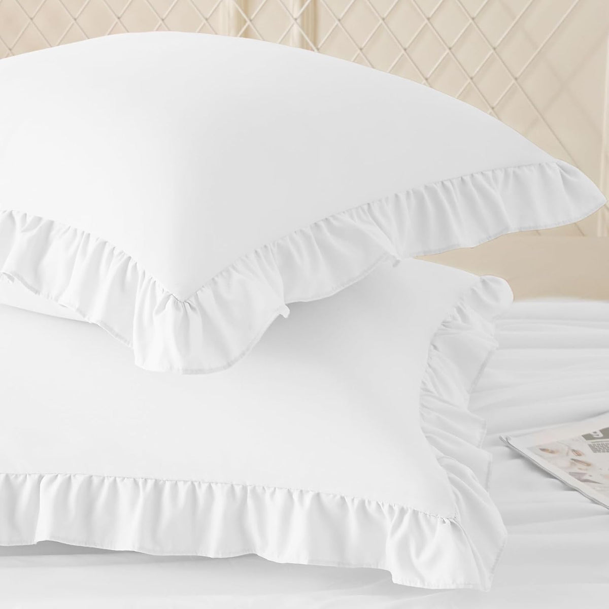 KKJIAF 2 Pack Ruffle Pillow Cases 18x18 Inches, White