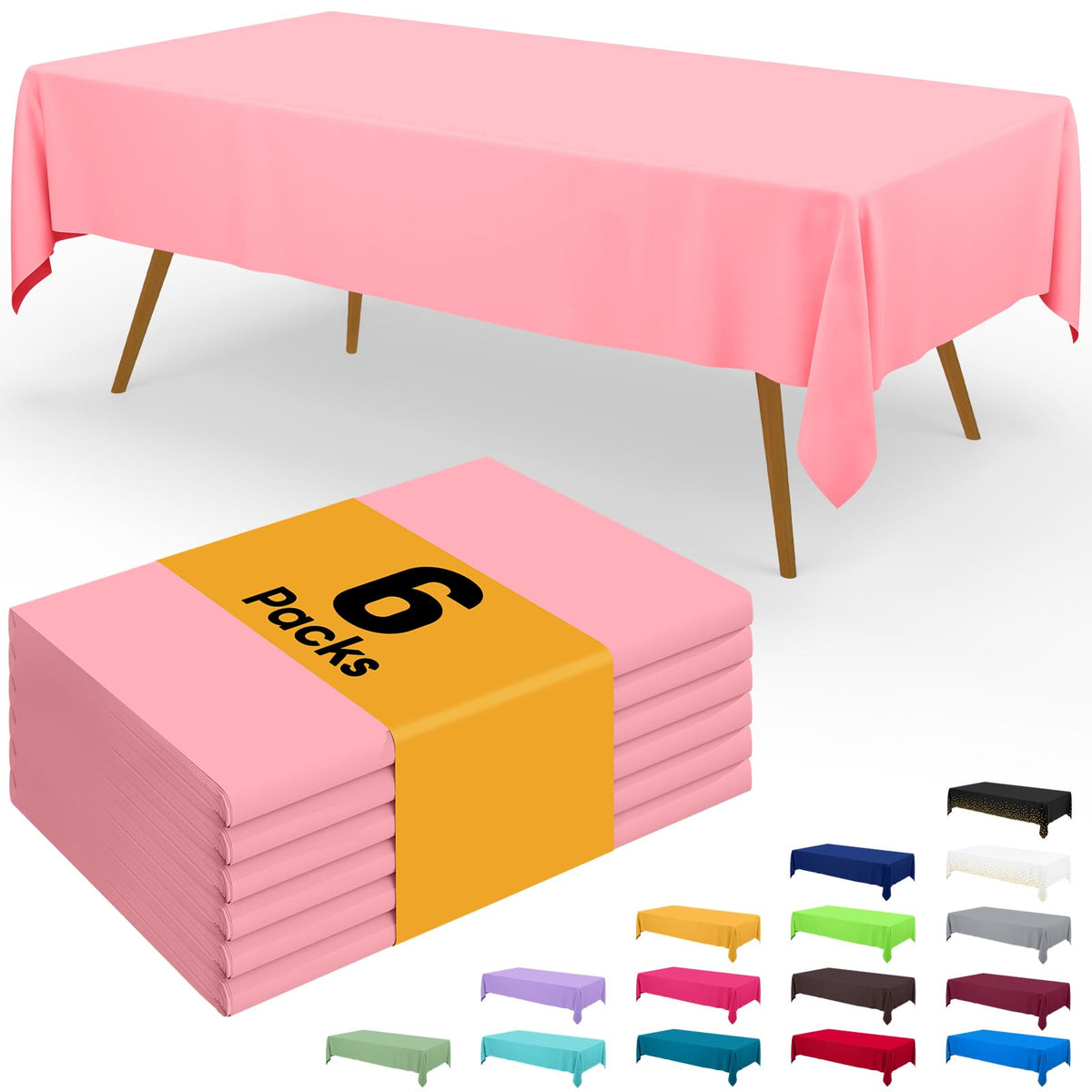 Smiry Disposable Table Cloth - 6 Pack, 54 x 108 Inch Waterproof Rectangle Tablecloths for Parties, Decorative Plastic Table Cover, Leakproof & Sturdy, White