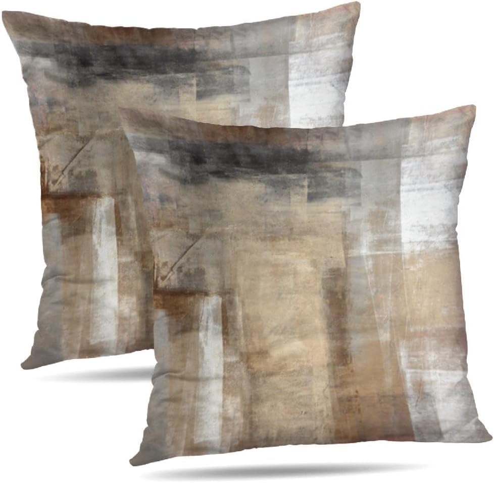Blue and Grey Abstract Art Artwork Pillow Cover, Gallery Modern Decorative Throw Pillows Cushion Cover for Bedroom Sofa Living Room 18 x 18 Inch Set of 2