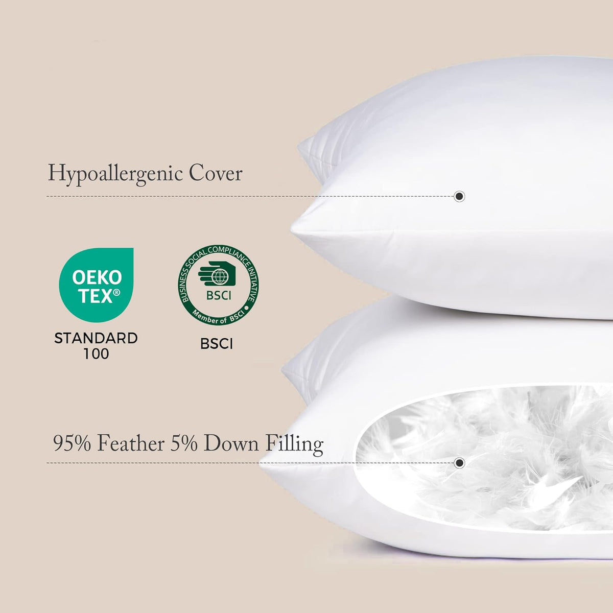 puredown® Feather Throw Pillow Inserts 22 x 22 (Pack of 2, White), Big Throw Pillows for Floor, Couch, Bed, Machine Washable