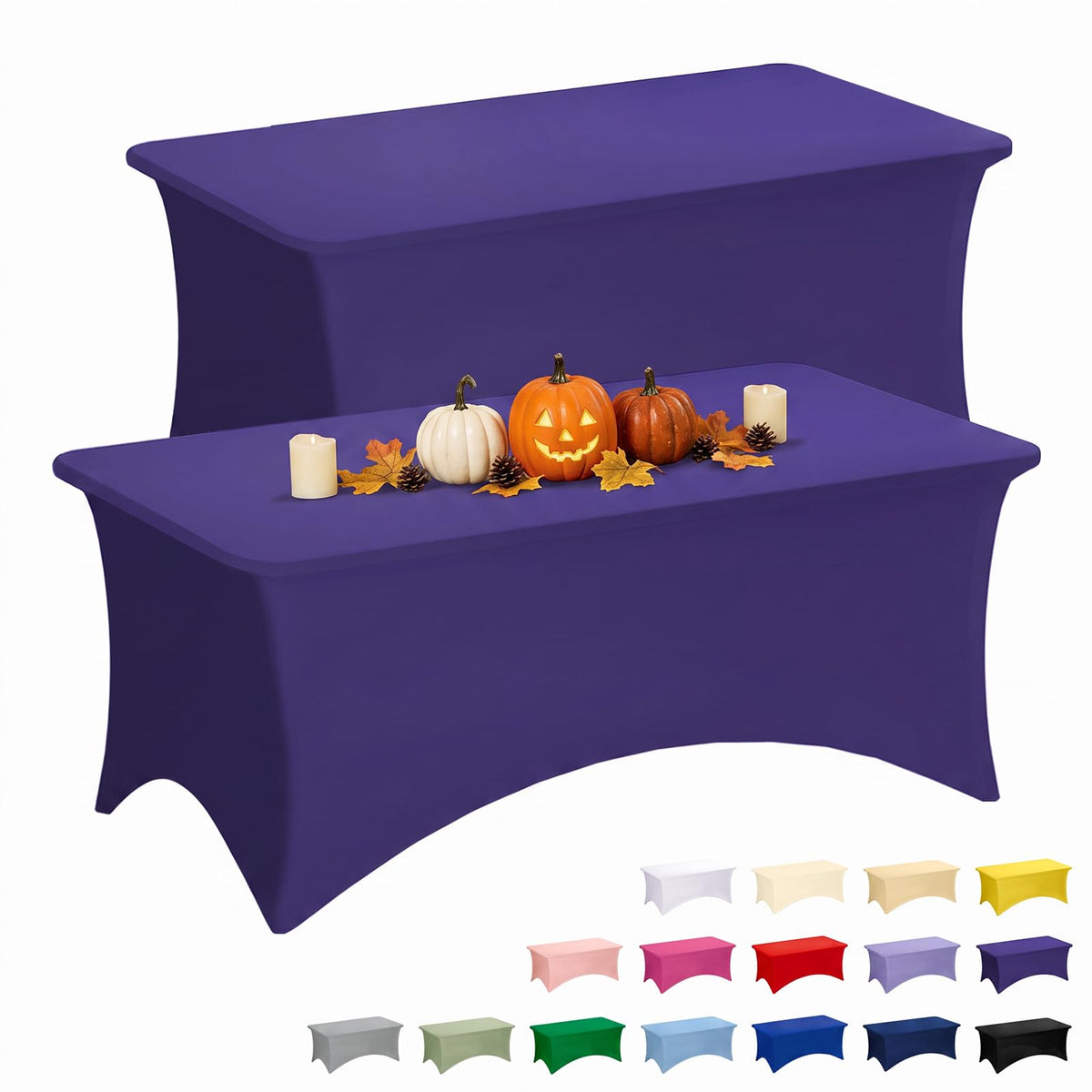 Fixwal 2 Pack 6FT Black Tablecloth Rectangle Spandex Fitted Table Cover