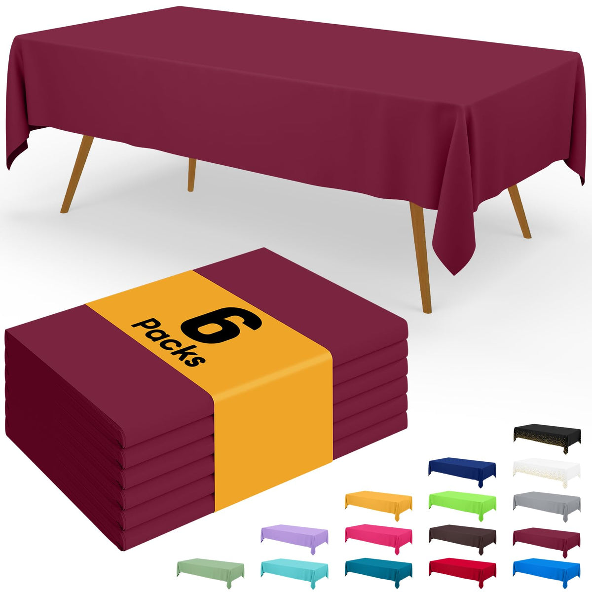 Smiry Disposable Table Cloth - 6 Pack, 54 x 108 Inch Waterproof Rectangle Tablecloths for Parties, Decorative Plastic Table Cover, Leakproof & Sturdy, White