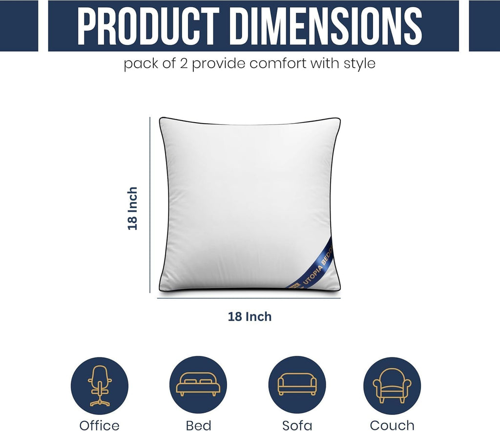 Premium Piping Throw Pillows 18x18, Decorative Pillow Inserts, 2-Pack