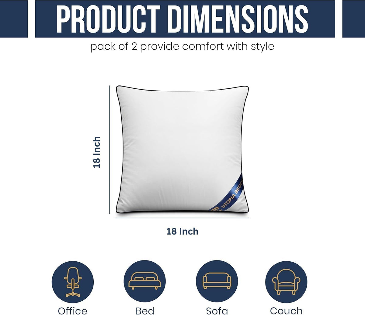 Premium Piping Throw Pillows 18x18, Decorative Pillow Inserts, 2-Pack
