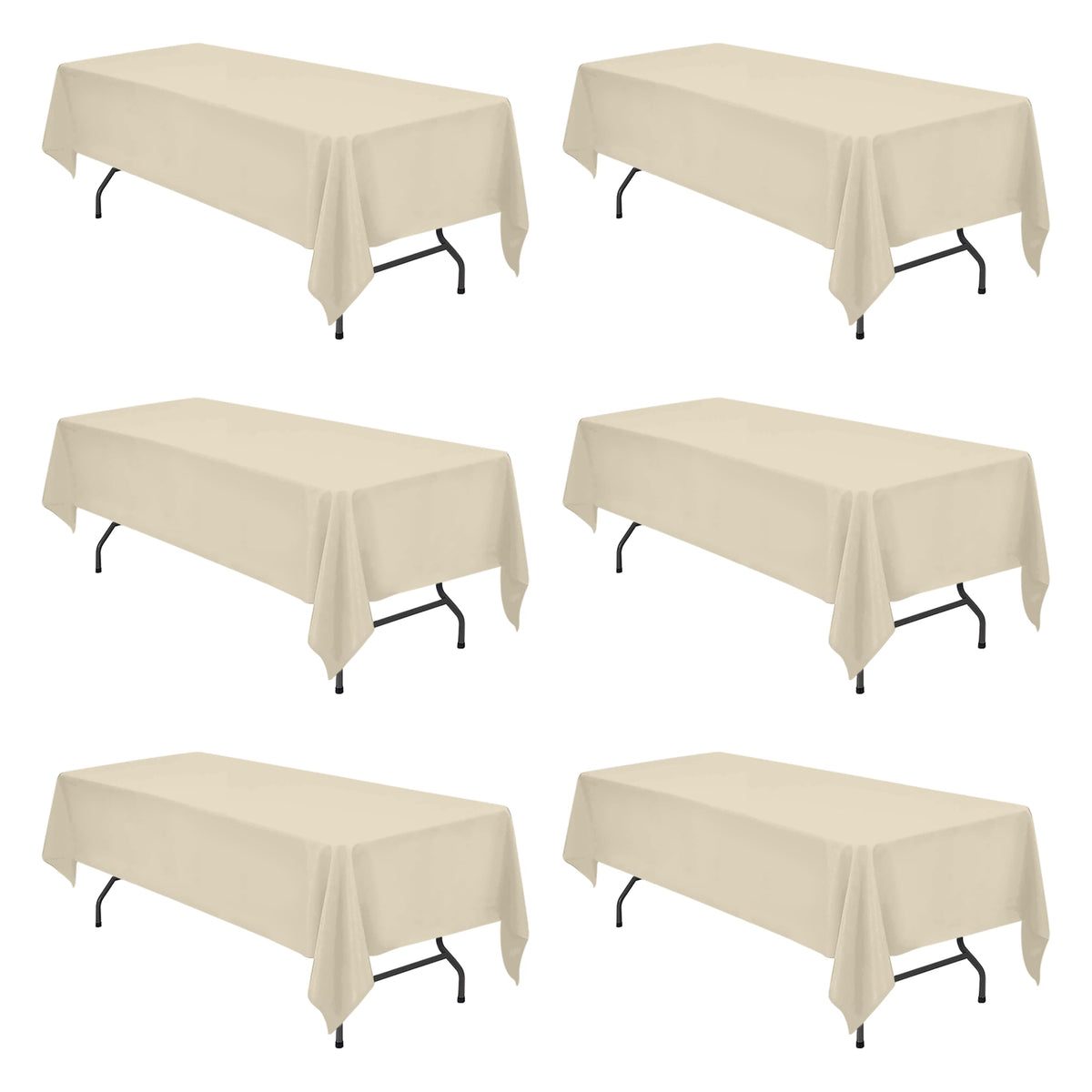 BRILLMAX 6 Pack Ivory Tablecloths 90x132 Inch for 6ft Rectangle Tables