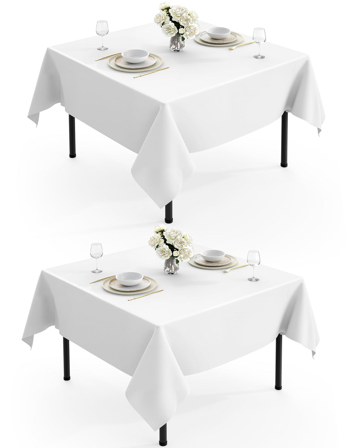 Pureegg Polyester Tablecloth 60" x 102" Reusable Washable 2 Pack White