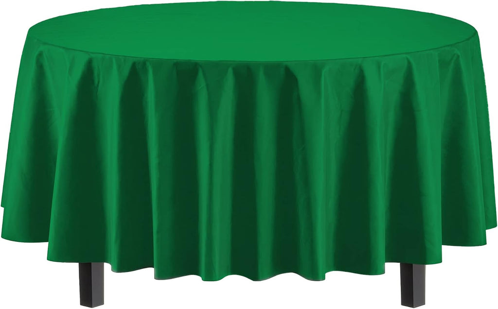 Exquisite 12-Pack Premium Plastic Tablecloth 12-Pack Premium Plastic Tablecloth 84in. Round Table Cover - Emerald Green