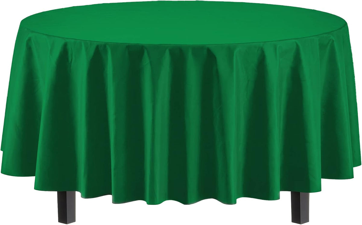 Exquisite 12-Pack Premium Plastic Tablecloth 12-Pack Premium Plastic Tablecloth 84in. Round Table Cover - Emerald Green