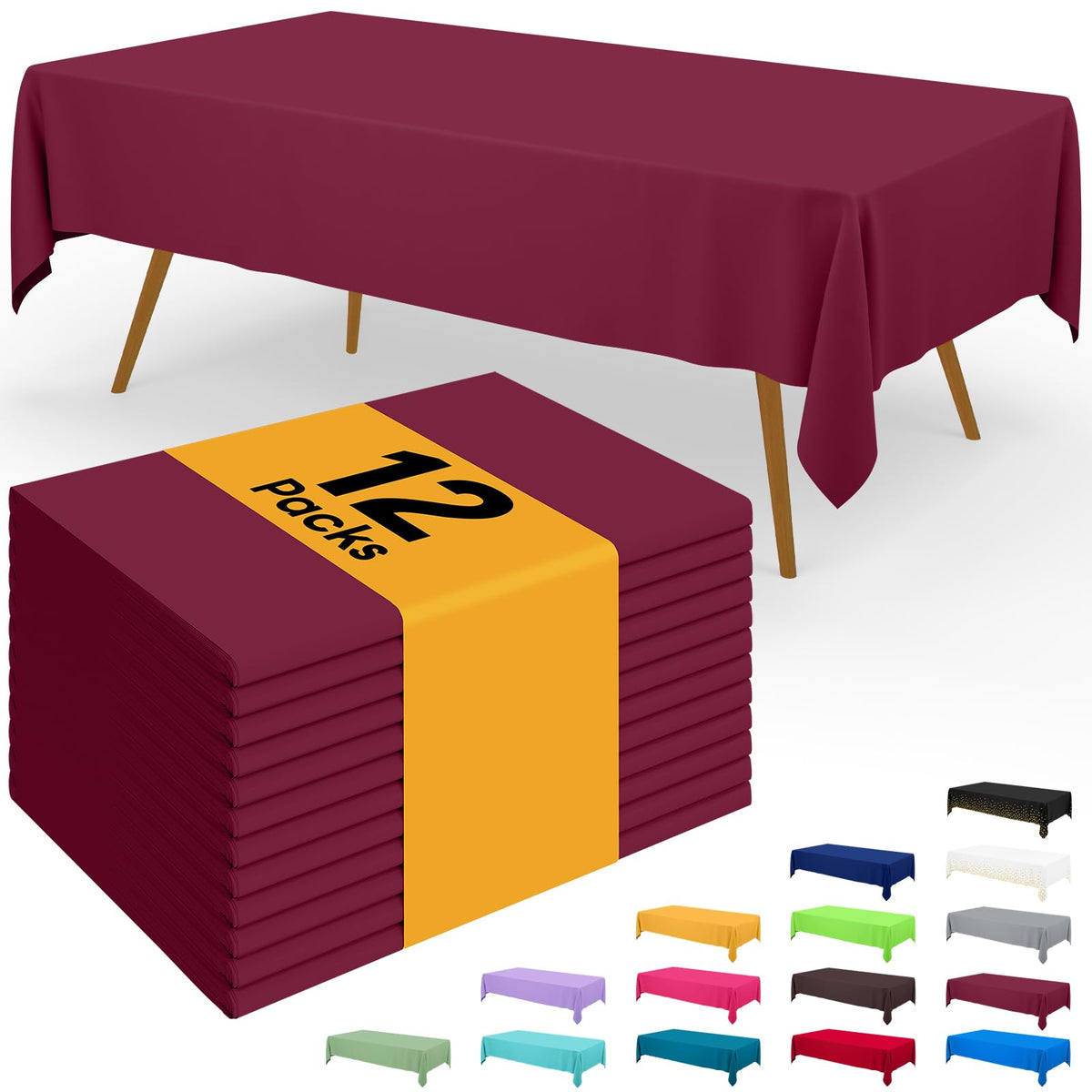 Smiry Disposable Table Cloth - 6 Pack, 54 x 108 Inch Waterproof Rectangle Tablecloths for Parties, Decorative Plastic Table Cover, Leakproof & Sturdy, White
