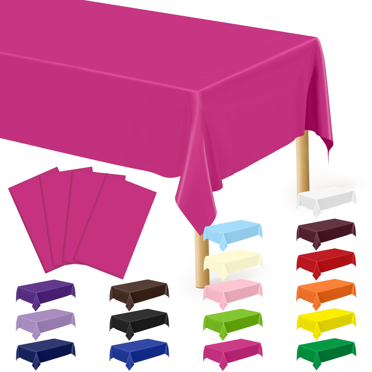 QZYL 4 Packs White Plastic Tablecloth, Large Sturdy Disposable Table Cloth