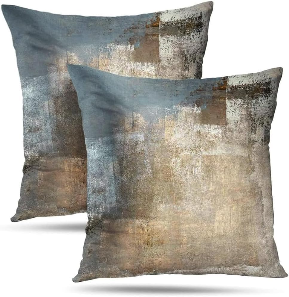 Blue and Grey Abstract Art Artwork Pillow Cover, Gallery Modern Decorative Throw Pillows Cushion Cover for Bedroom Sofa Living Room 18 x 18 Inch Set of 2