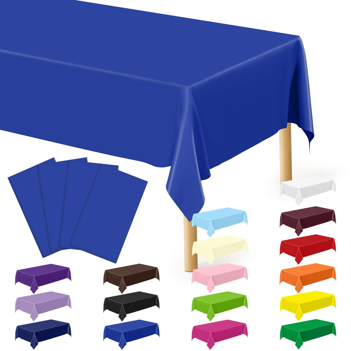 QZYL 4 Packs White Plastic Tablecloth, Large Sturdy Disposable Table Cloth