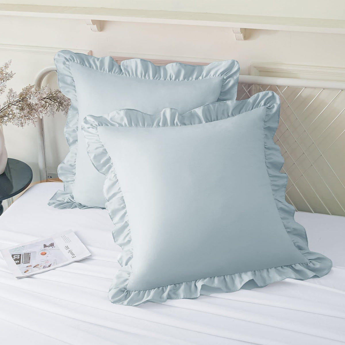 KKJIAF 2 Pack Ruffle Pillow Cases 18x18 Inches, White