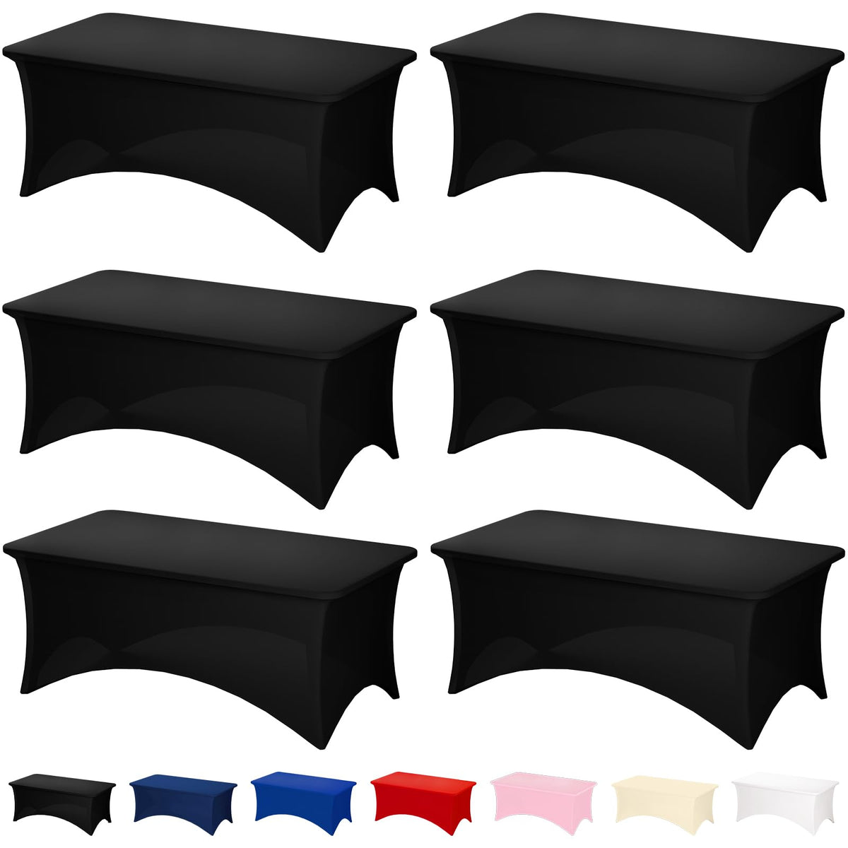 Fixwal 2 Pack 6FT Black Tablecloth Rectangle Spandex Fitted Table Cover