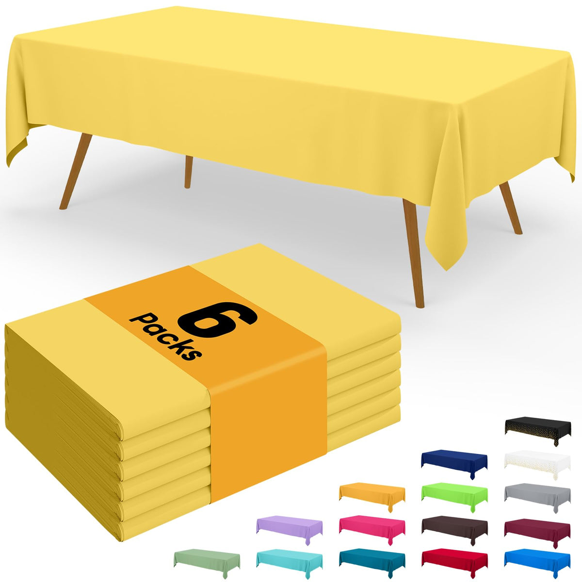 Smiry Disposable Table Cloth - 6 Pack, 54 x 108 Inch Waterproof Rectangle Tablecloths for Parties, Decorative Plastic Table Cover, Leakproof & Sturdy, White