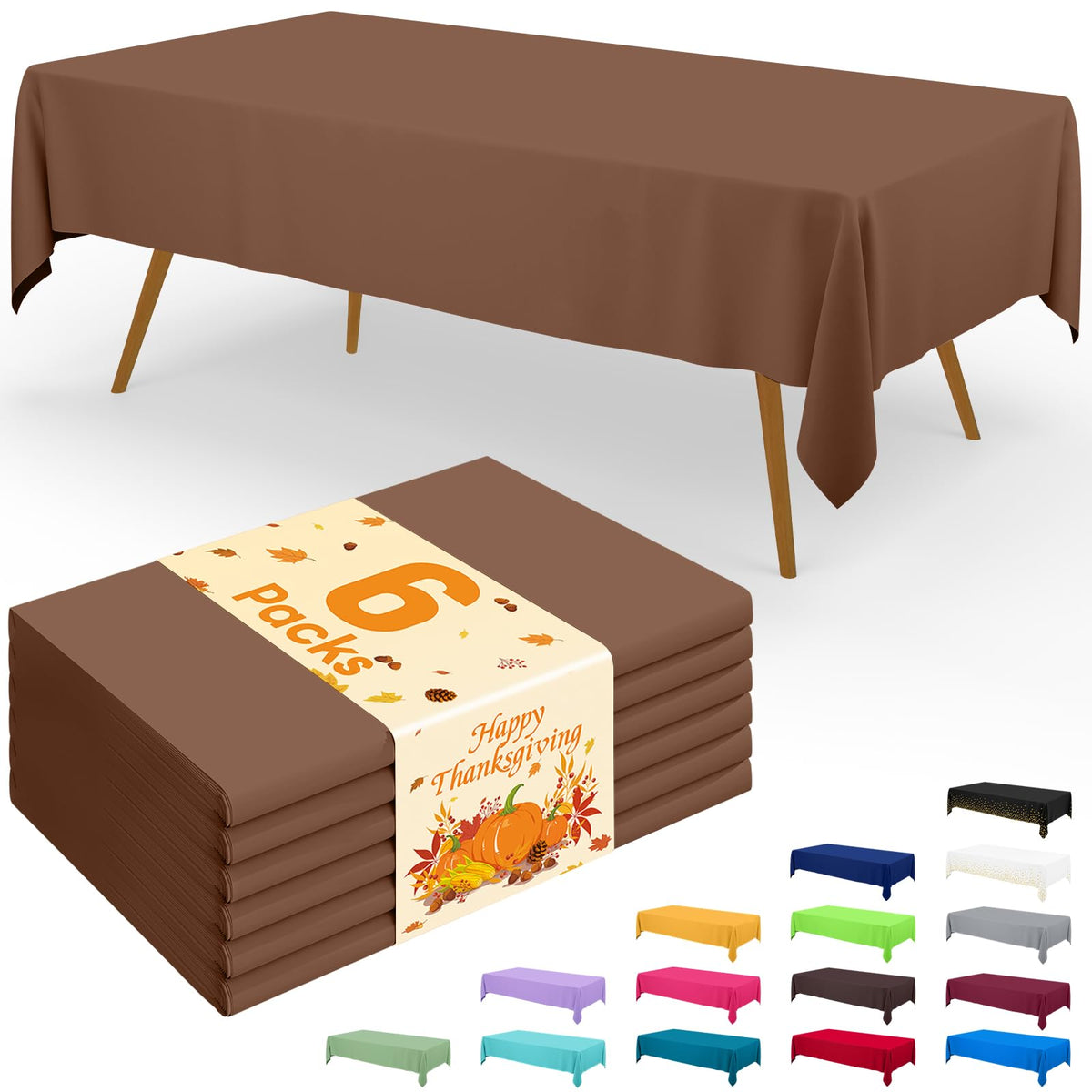 Smiry Disposable Table Cloth - 6 Pack, 54 x 108 Inch Waterproof Rectangle Tablecloths for Parties, Decorative Plastic Table Cover, Leakproof & Sturdy, White