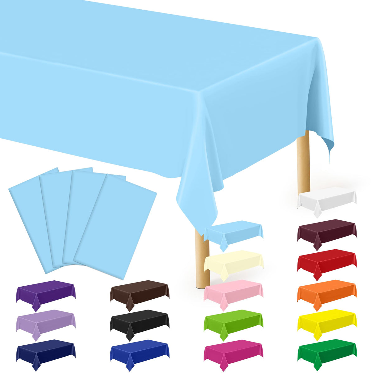QZYL 4 Packs White Plastic Tablecloth, Large Sturdy Disposable Table Cloth
