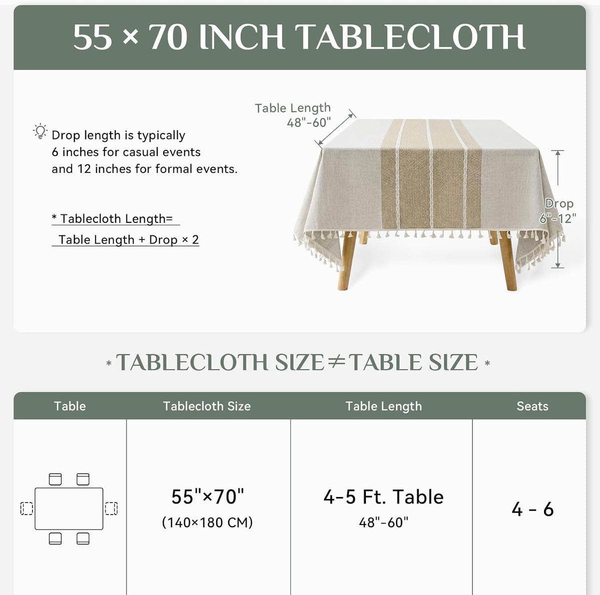 Softalker Fall Linen Rectangle Tablecloth with Tassel, 55 x 70 Inch
