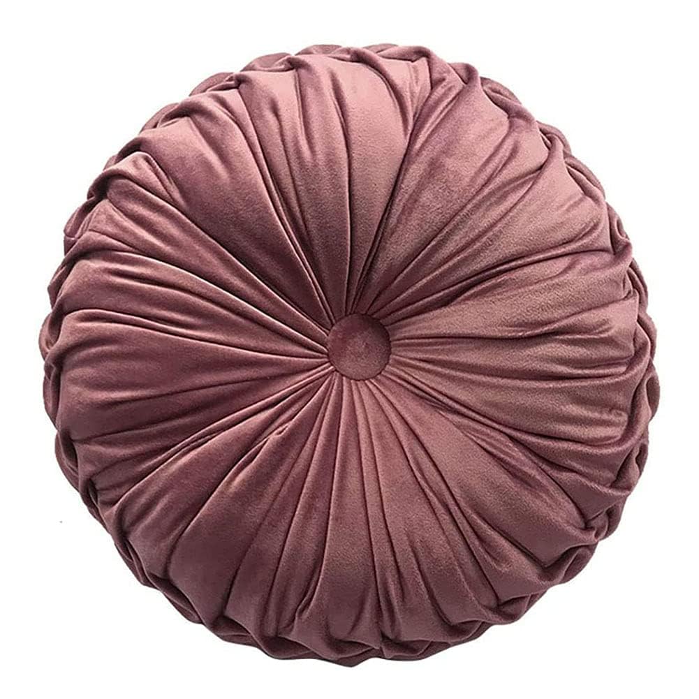 Teieas Round Throw Pillow Velvet Home Decoration Pleated Round Pillow Cushion for Couch Chair Bed Car Orange