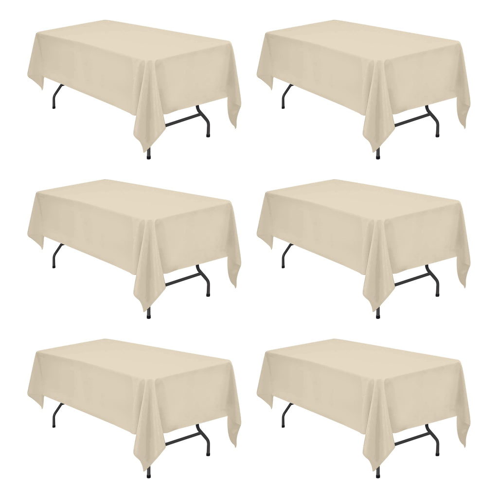 BRILLMAX 6 Pack Ivory Tablecloths 90x132 Inch for 6ft Rectangle Tables