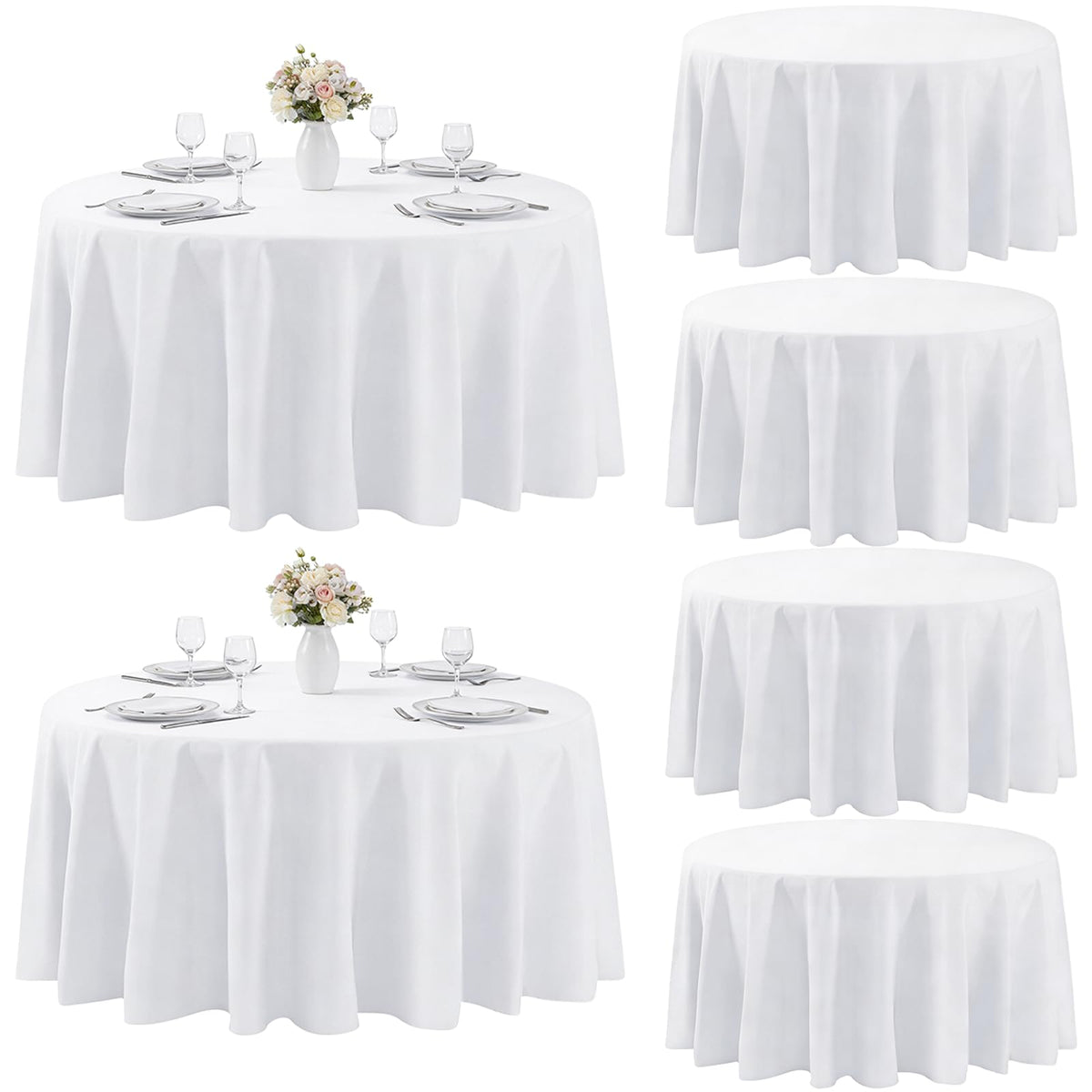 MRJ 70 Inch Round White Tablecloth Stain and Wrinkle Resistant Washable Polyester Table Cloth for Restaurant Hotel Wedding