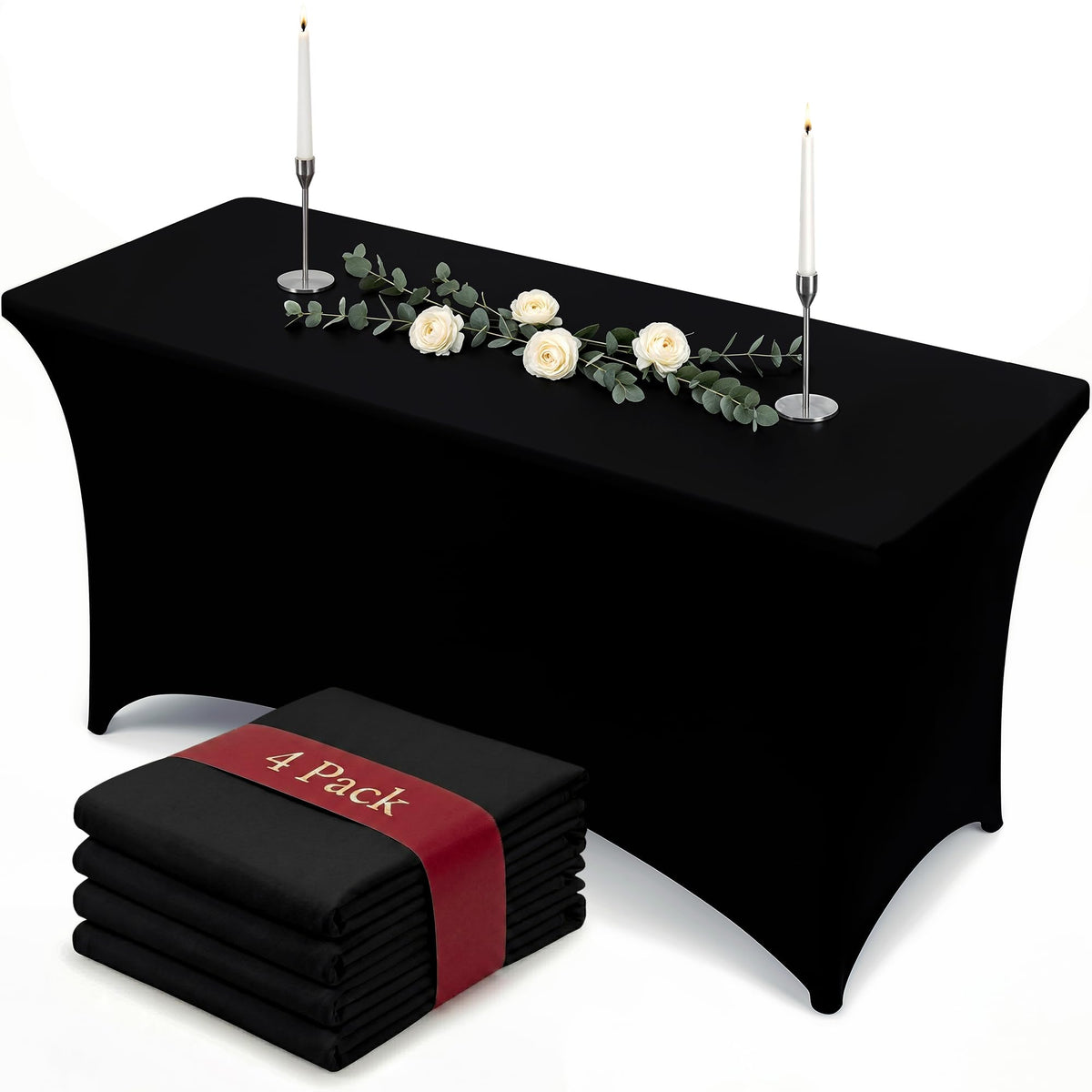 Utopia Kitchen Spandex Tablecloth 2 Pack [6FT, Black] Tight, Fitted, Washable and Wrinkle Resistant Stretch Rectangular Patio Table Cover for Event, Wedding, Banquet & Parties [72Lx30Wx30H Inch]