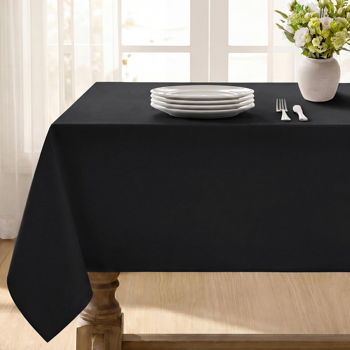 Softalker Rectangle Tablecloth, Waterproof Table Cloths Wrinkle Free Fabric Washable Polyester Table Cover for Dining Party Outdoor Camping Wedding - 60 x 84 inch, Black