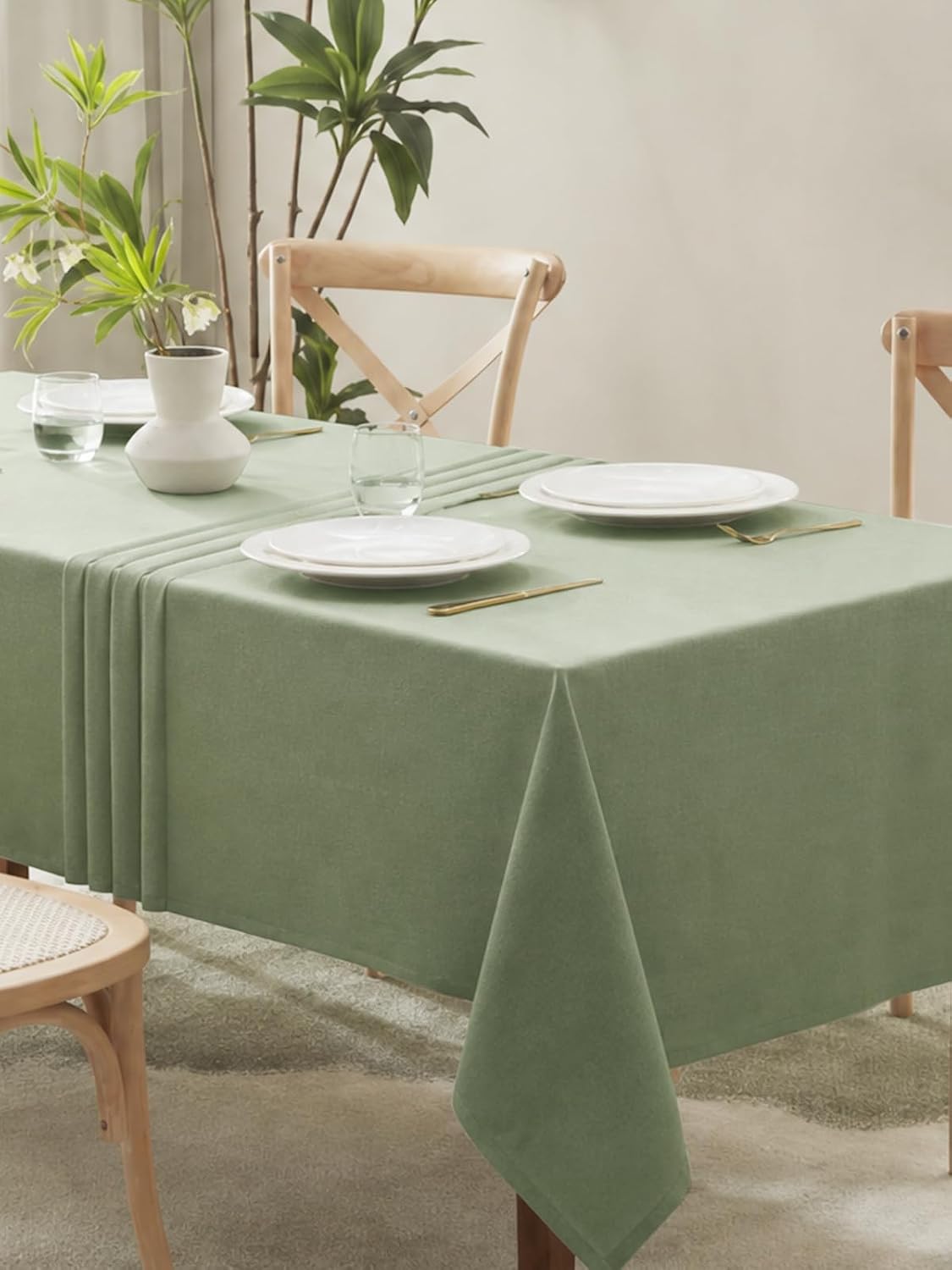 IVAPUPU Textured Linen Rectangle Table Cloth, Sage Green, 52 x 70 Inch