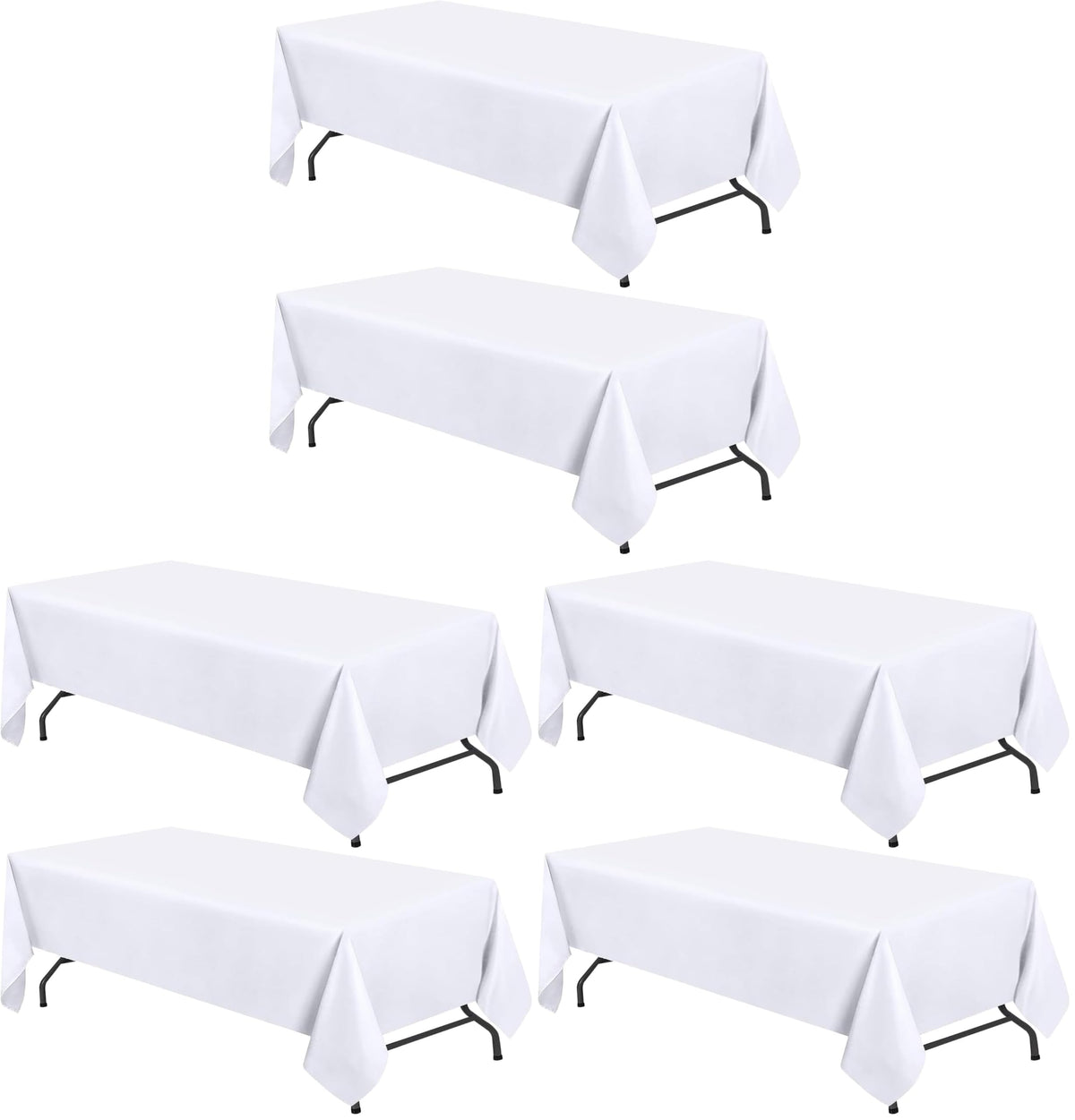 WEALUXE White Table Cloths for 6 Foot Rectangle Tables, 2-Pack, 60x102 inches, Water, Stain and Wrinkle Resistant, 200 GSM Washable Poly Fabric Tablecloths Rectangular, Elegant and Durable
