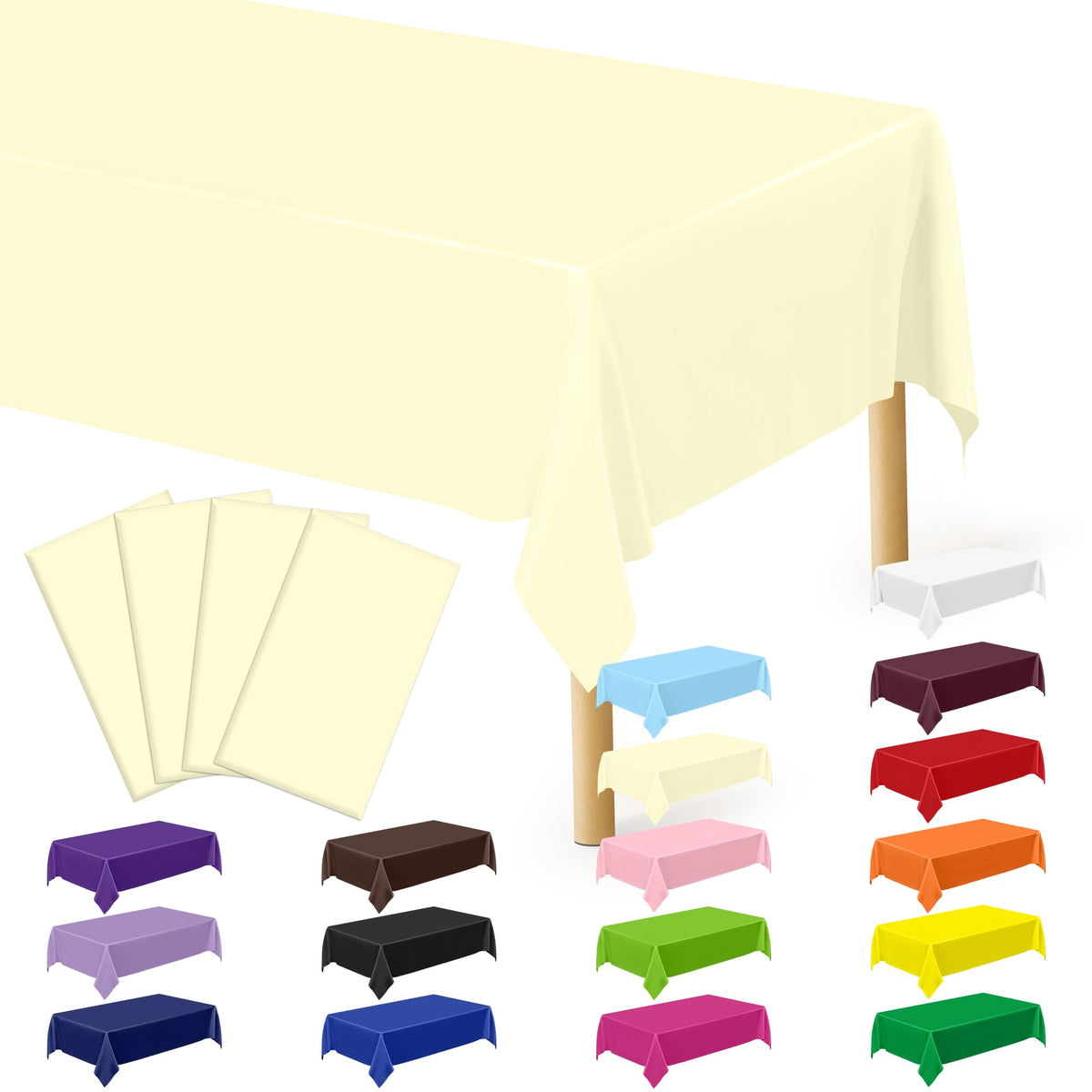 QZYL 4 Packs White Plastic Tablecloth, Large Sturdy Disposable Table Cloth