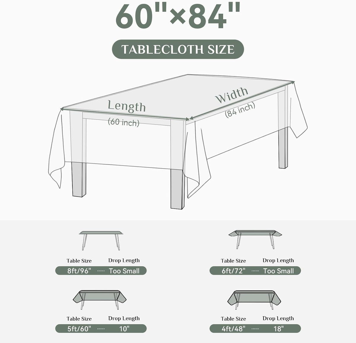Softalker Rectangle Tablecloth, Waterproof Table Cloths Wrinkle Free Fabric Washable Polyester Table Cover for Dining Party Outdoor Camping Wedding - 60 x 84 inch, Black