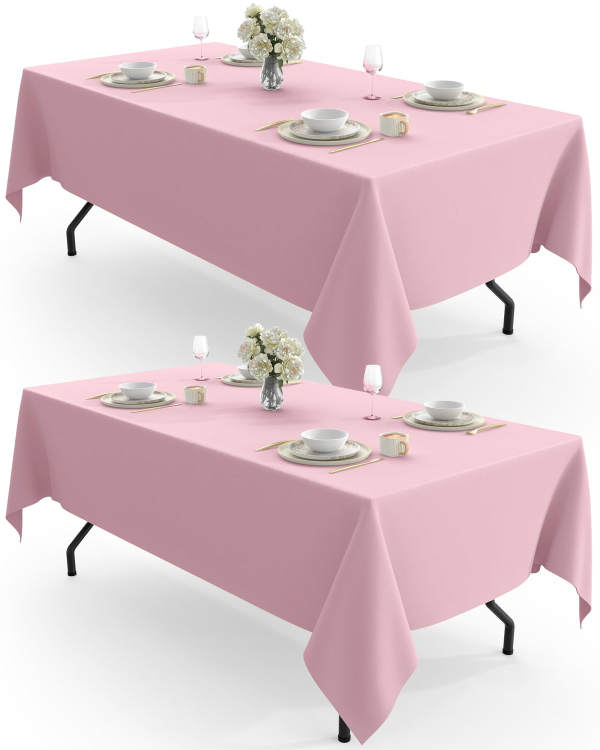 Pureegg Polyester Tablecloth 60" x 102" Reusable Washable 2 Pack White